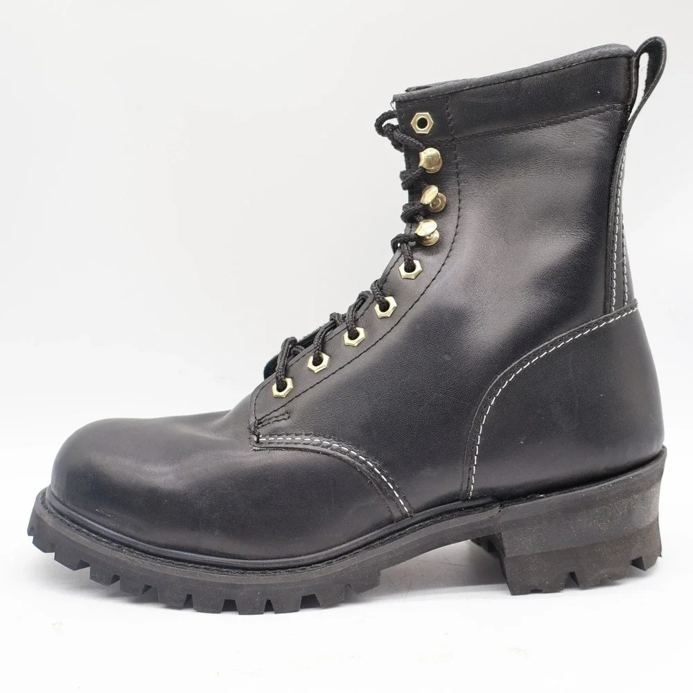 Walker Shoes Steel Toe Work Boots Mens 9.5 EEE Vintage 80s Black Leather 1031